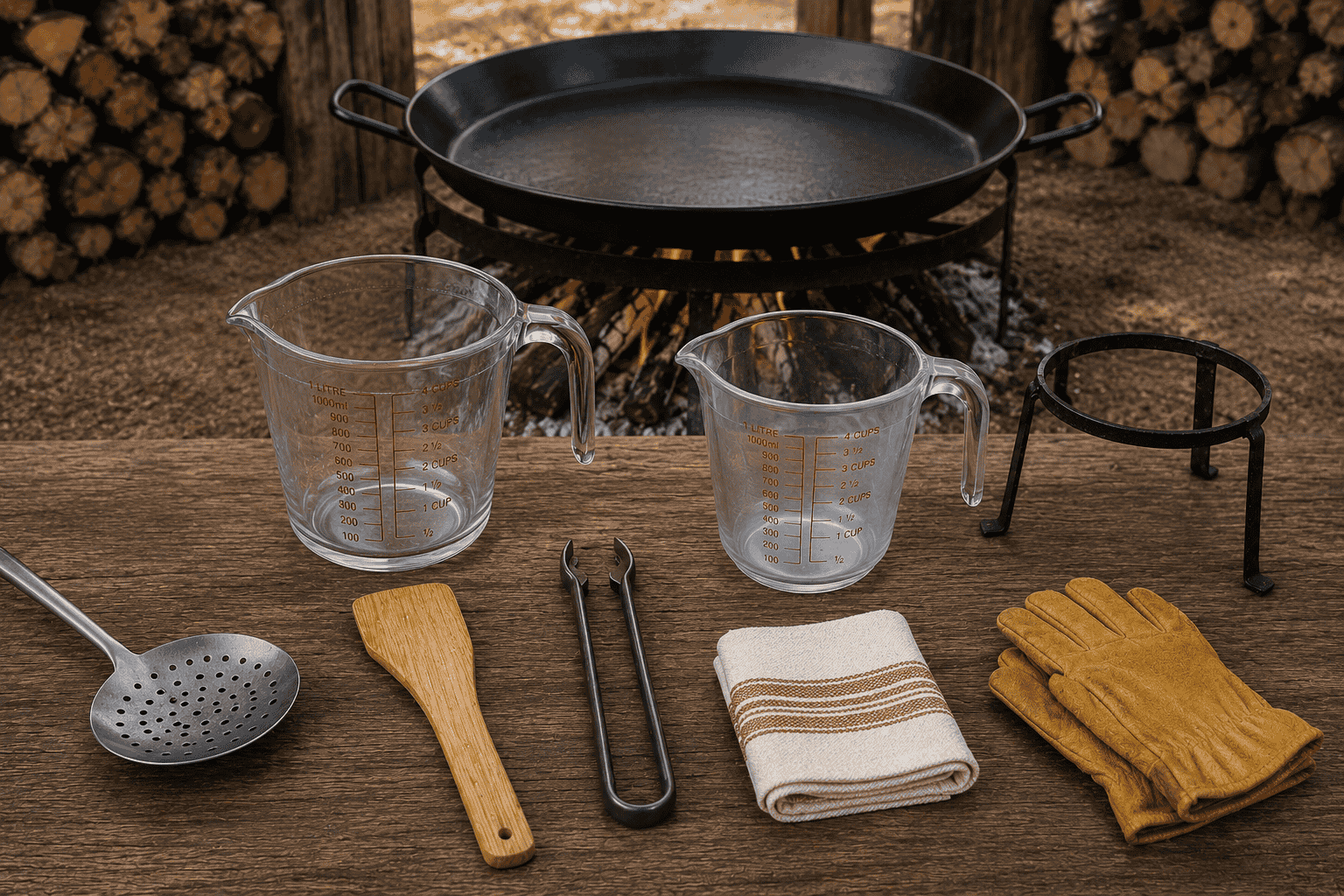 Utensilios para paella de leña